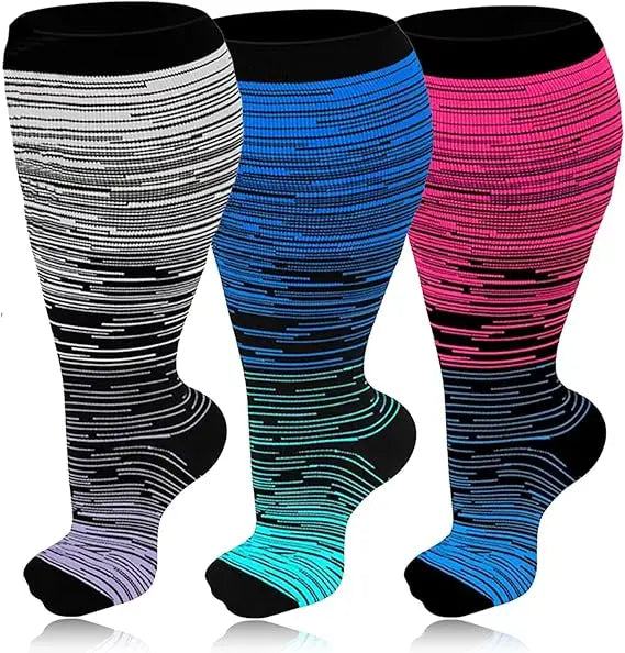 3 paires de chaussettes de Compression pour hommes, grande taille 2XL-7XL, 20-30 mmHg, mollet large, Extra Large, hauteur du genou, pour le soutien de la Circulation